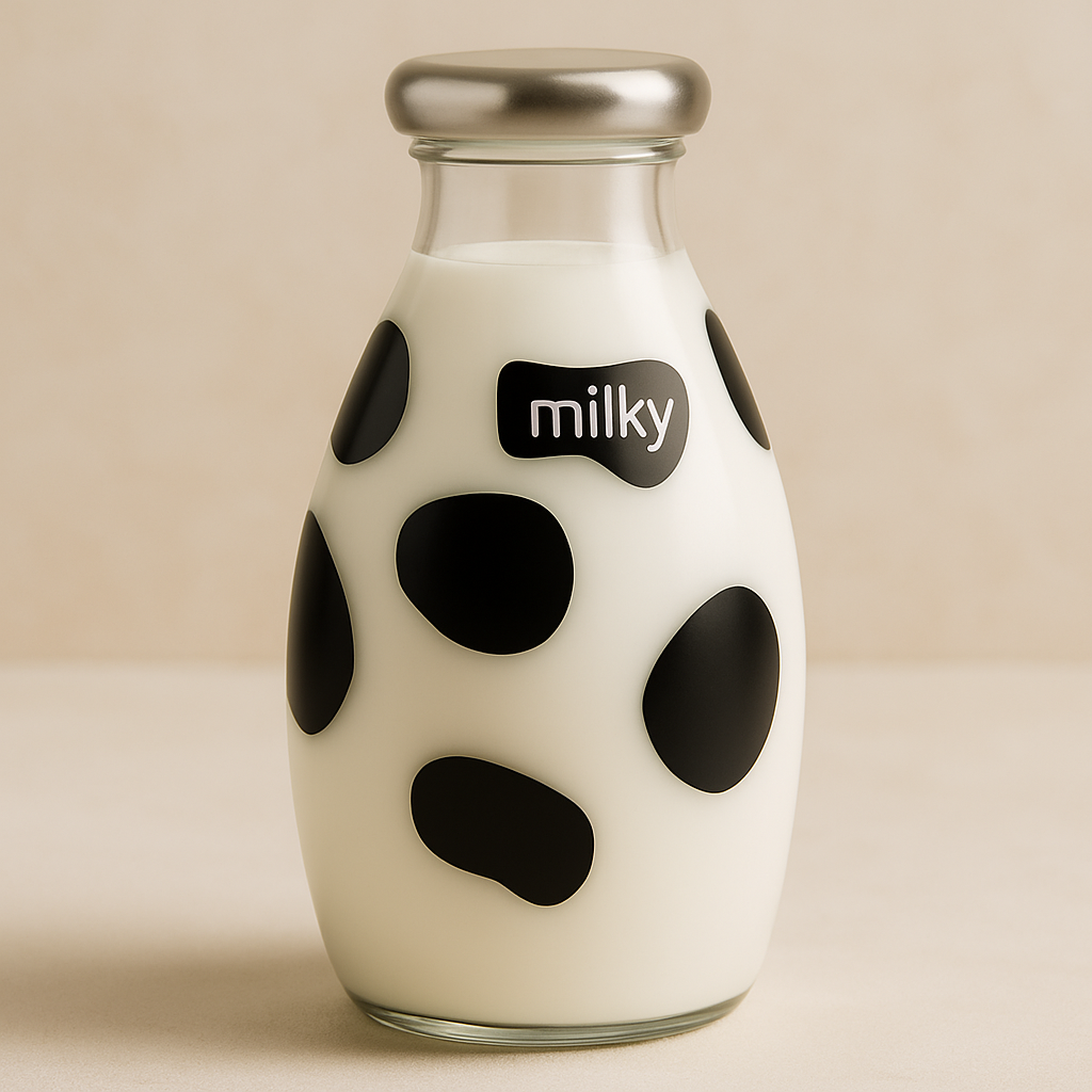 Luxury Cow Print Glass Milk Bottle – 500ml Stylish Drinkware