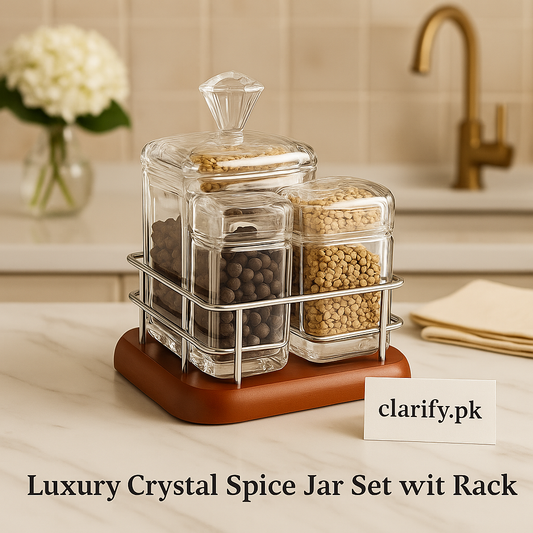 Crystal Glass Spice Jar Set with Holder – Stylish Kitchen Containers