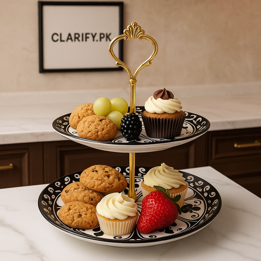 Luxury Black & White 2-Tier Ceramic Dessert Stand