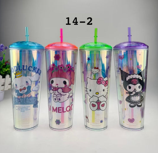 Cartoon Printed Straw Tumbler – 750ml (Random Color)