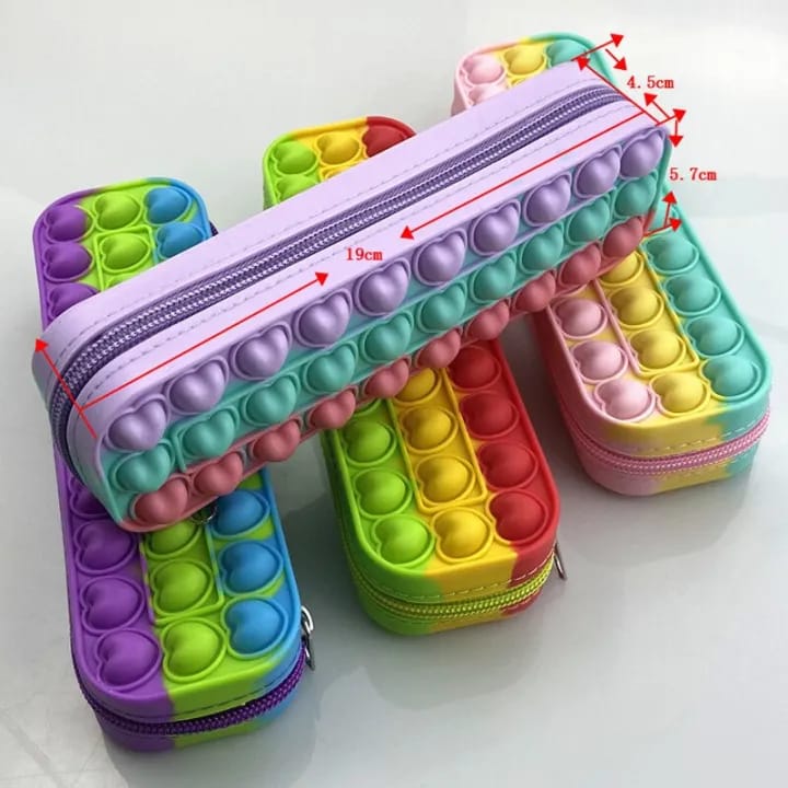 Popit Stylish Pencil Pouch – 3 Rows Trendy Multipurpose Stationery Case (Random)