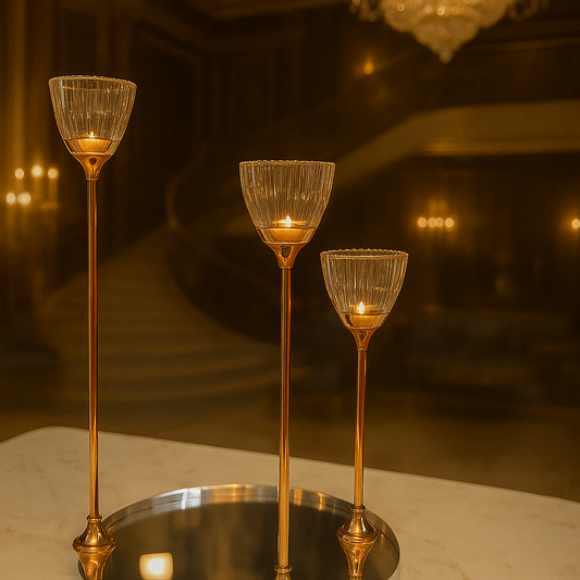 Premium 3pcs Crystal Base Candle Stands – Elegant Home Decor