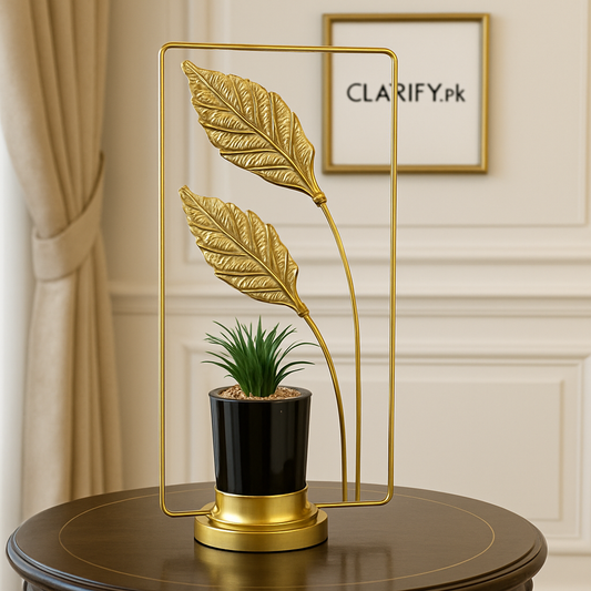 Golden Leaf Metal Plant Pot - Luxury Home Decoration
