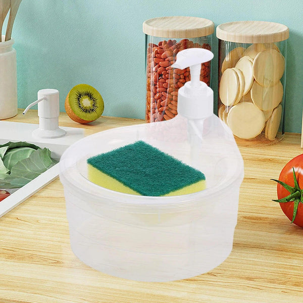 Round Transparent Kitchen Liquid Dispenser with Sponge.