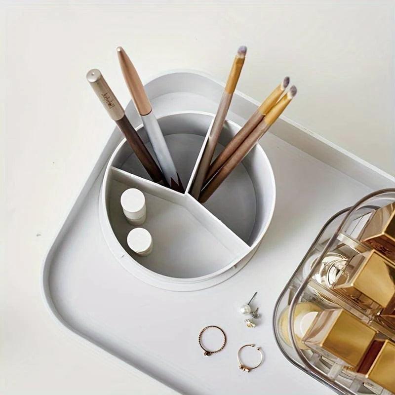 360° Rotating Makeup Brush Organizer and Lipstick Storage Box for Efficient Makeup Storage - Clarify.pk