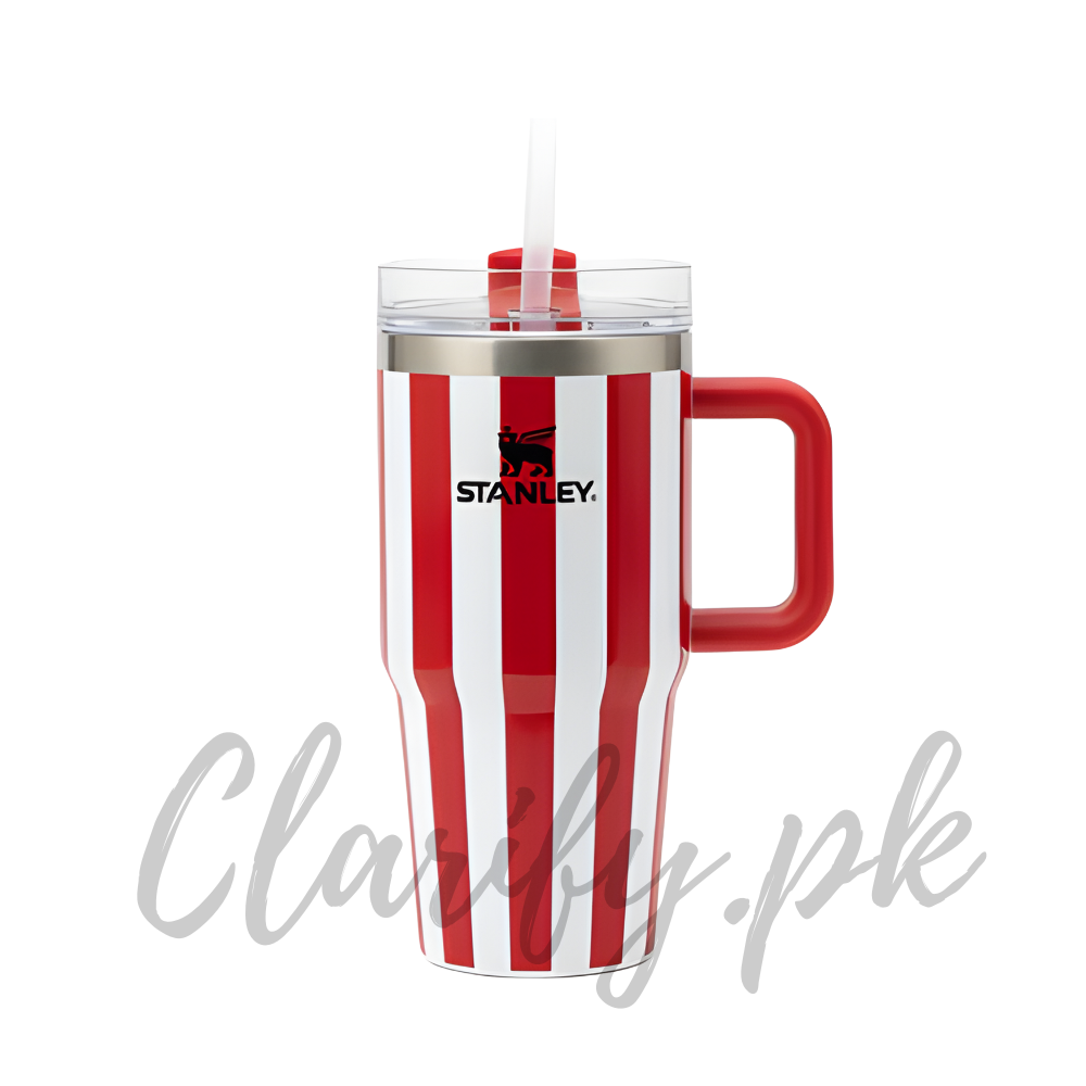Stanley Style Red Striped Tumbler – Premium Quality