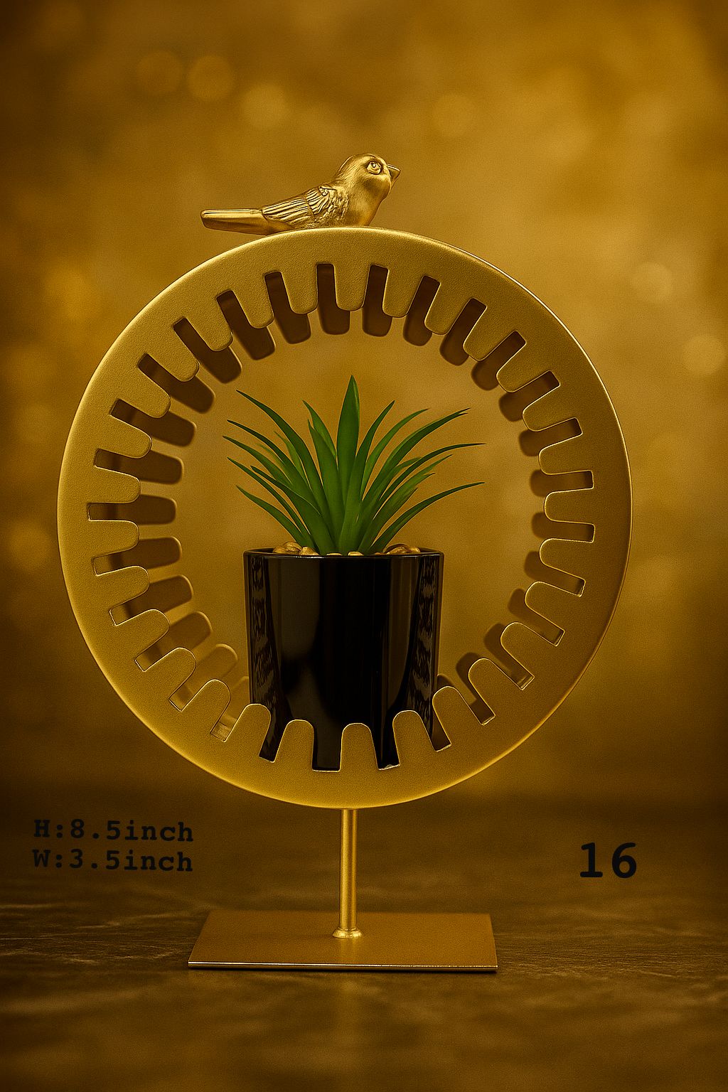 Golden Gear Ring Bird Metal Planter - Luxury Home Décor