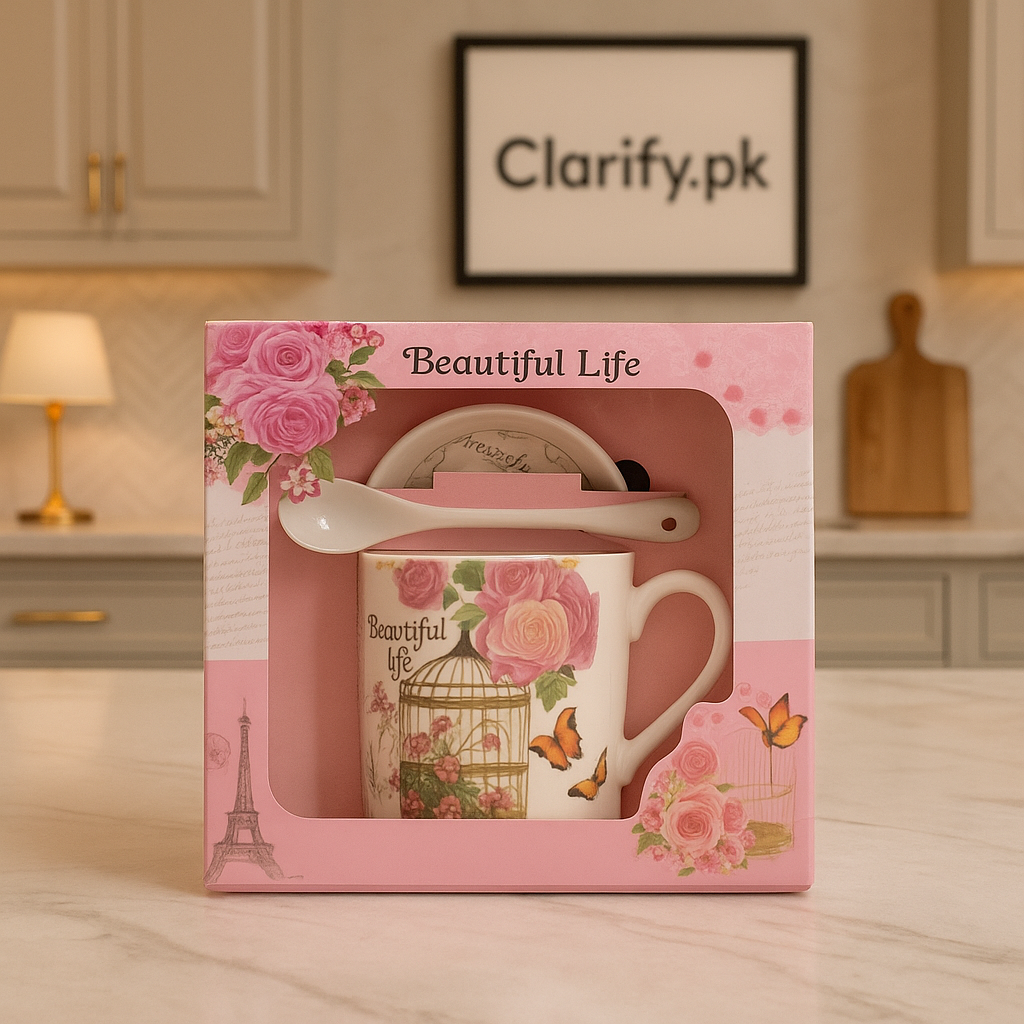 Beautiful Life 3-Piece Ceramic Gift Set – Cup, Saucer & Spoon