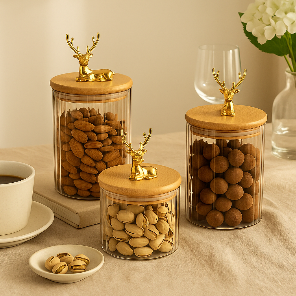 Glass Food Jar with Bamboo Lid - Decorative Storage (Set of 3)