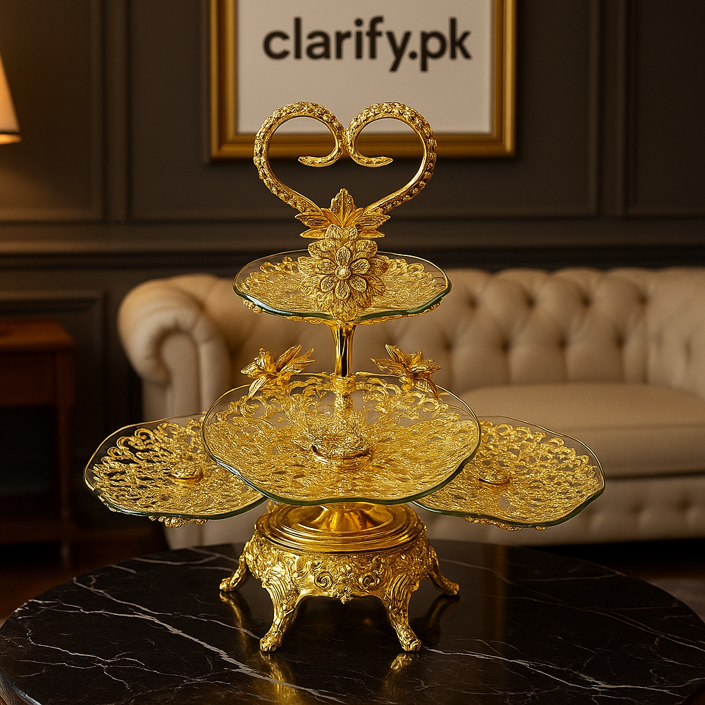 4 Layer Golden Tray – Luxury Serving & Decoration Stand