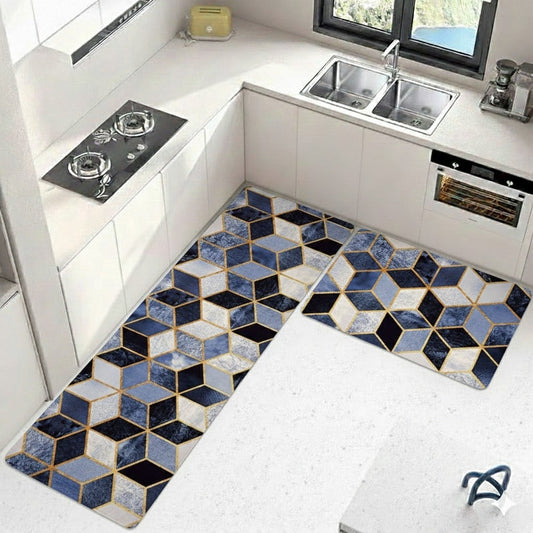 Emerald & Gold Geometry Napa Leather Anti-Slip Runner Set (2 Pcs) MAT