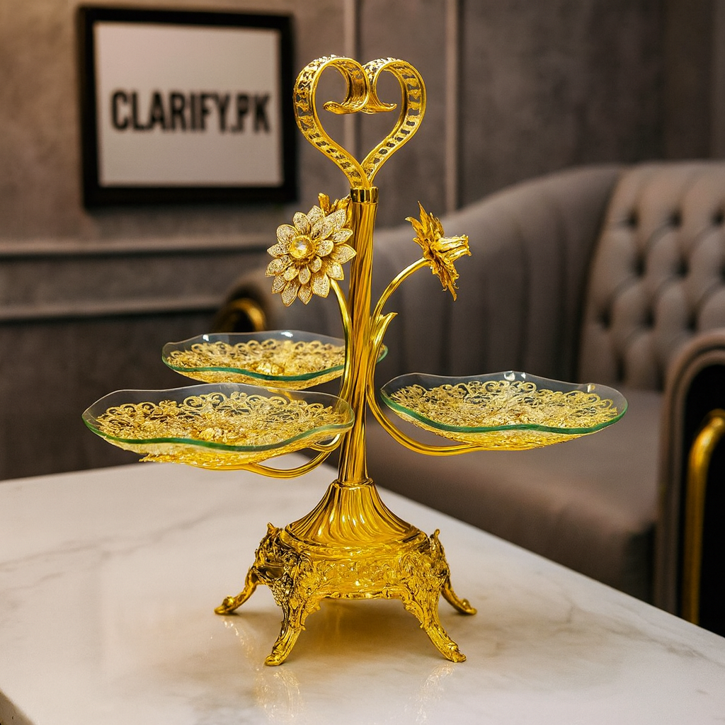 Luxury 3 Layer Golden Tray – Decorative Serving Stand