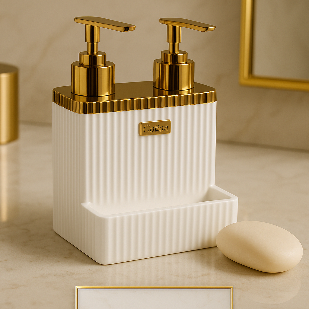 Luxury 2-in-1 Soap & Lotion Pump Bottles – Refillable Countertop Organizer