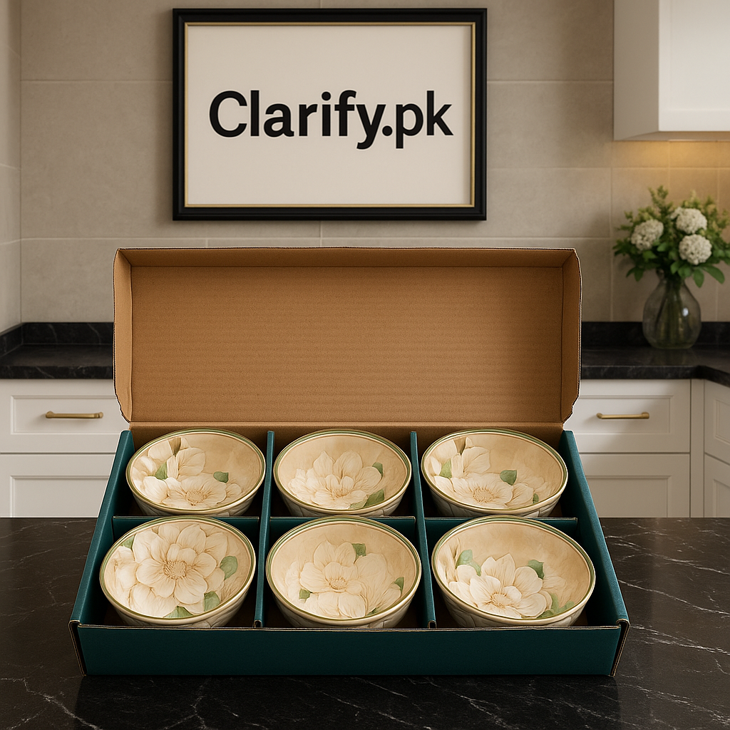 Pack of 6 Ceramic Bowl Set – Elegant Beige Floral Design