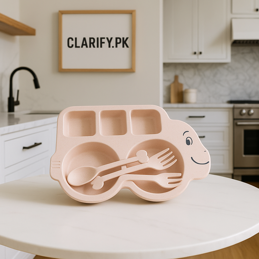 Bamboo Fibre Kids Plate & Cutlery Set – Bus Shape, Eco-Friendly