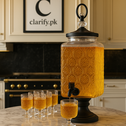 3L Glass Beverage Dispenser with 6 Glasses – Floral Design