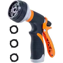 Clarify.pk 8 pattern water gun garden hose nozzle with ergonomic grip and three rubber washers