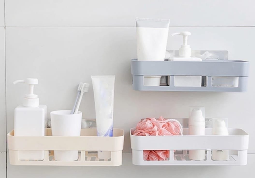 Self-Adhesive Rectangle Bathroom Shelf – No-Drill Organizer