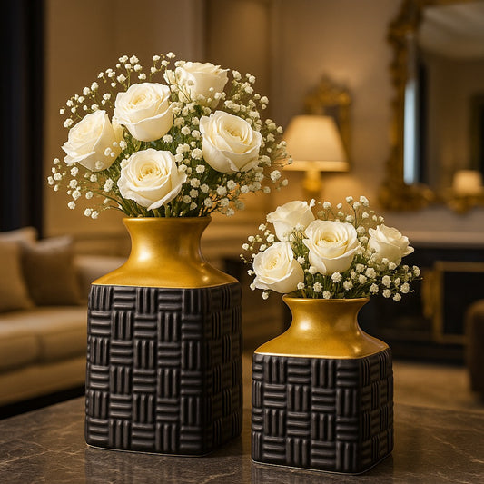 Luxury Black & Gold Textured Flower Vase
