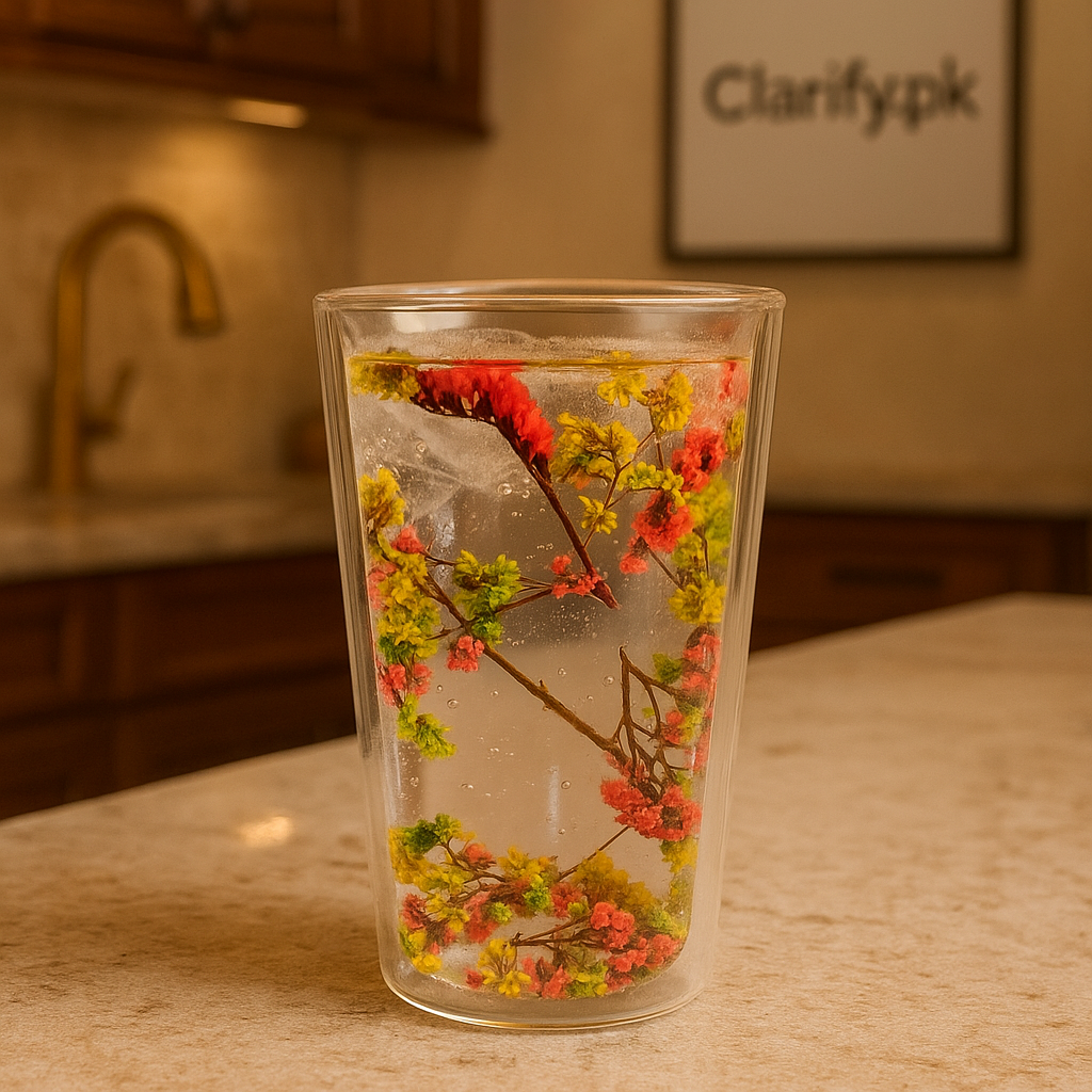 Elegant Double-Layer Floral Glass Cup – Heat-Resistant Drinkware