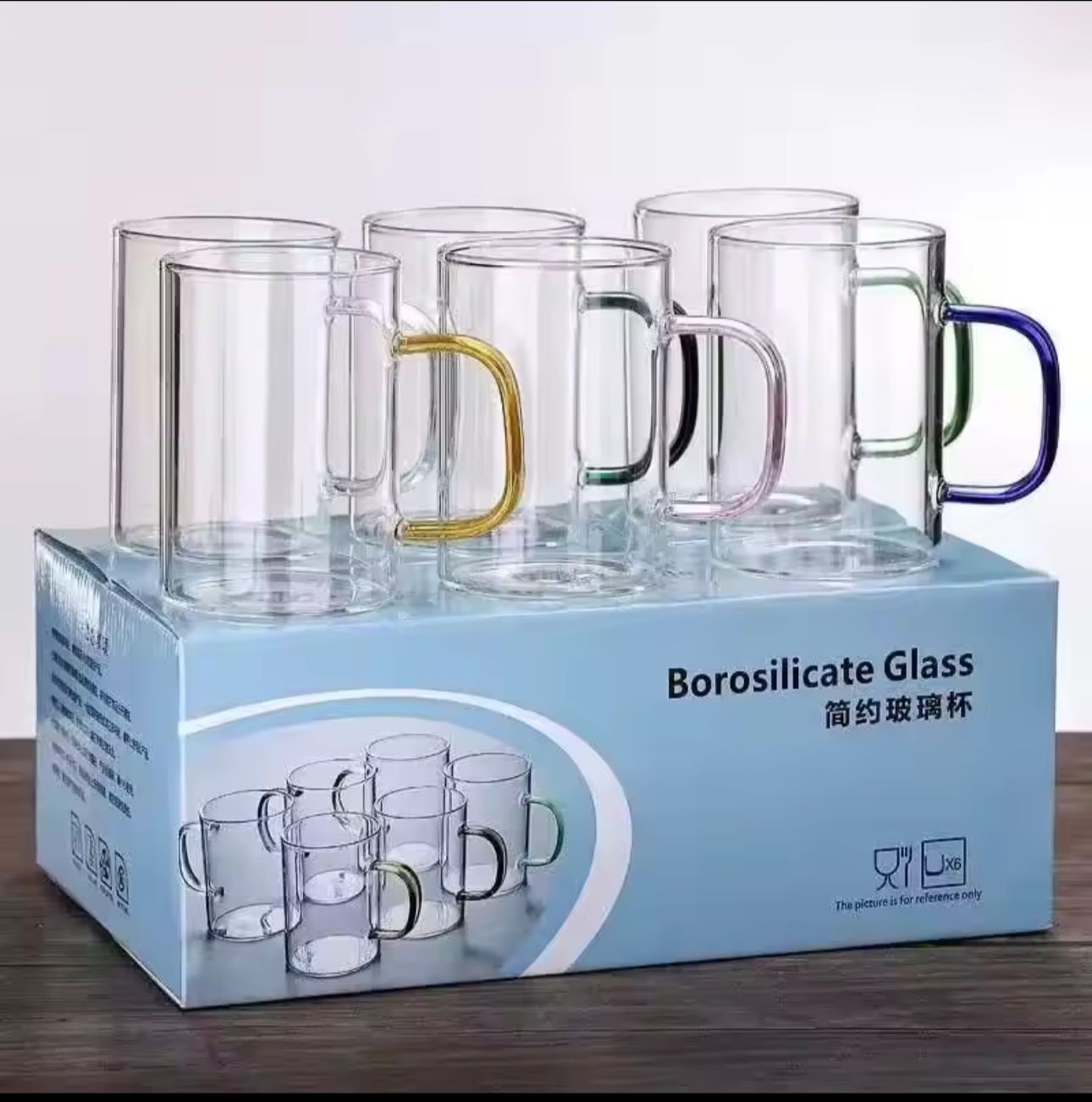 Set of 6 Heat Resistant Borosilicate Glass Cups – 330ml MultiColor