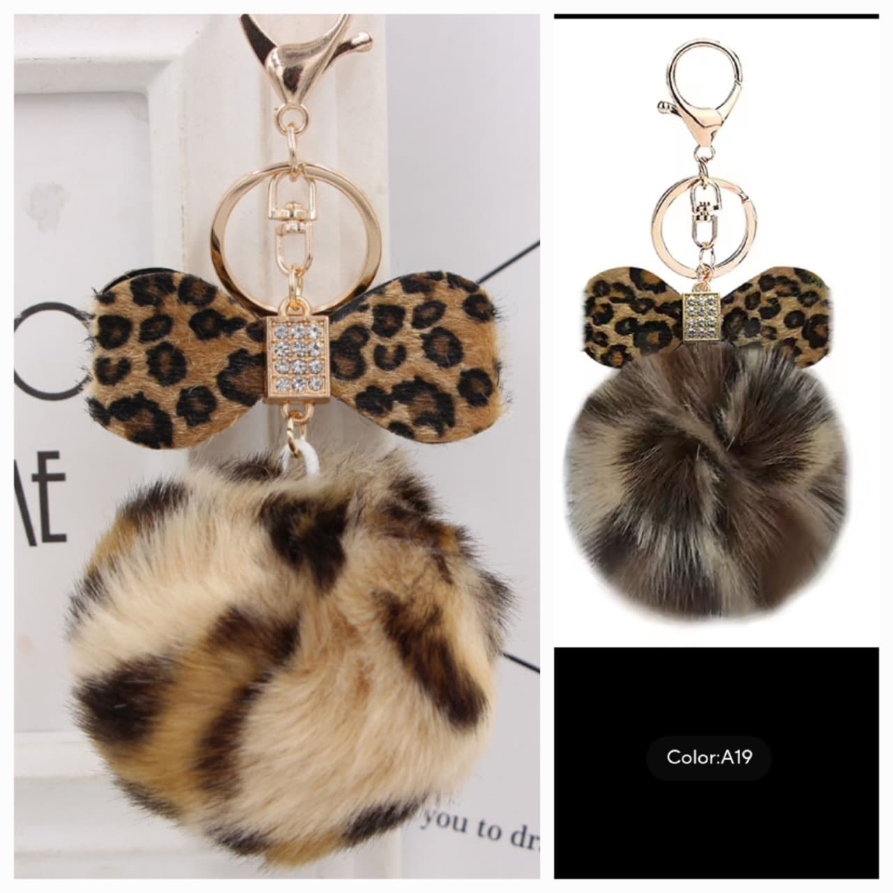 Leopard Bow Fur Ball Keychain – Luxury Fluffy Charm