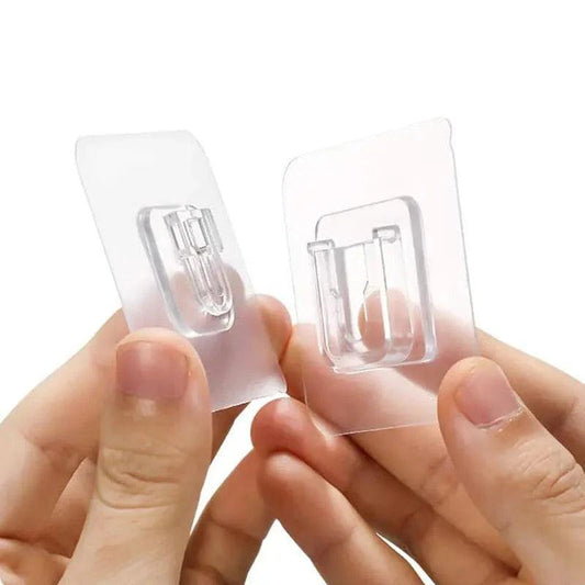 Pack of 4 Transparent Adhesive Wall Hooks, Double-Sided Mounts for Easy Installation - Clarify.pk