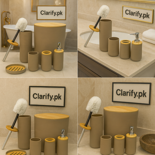 Premium Grayish Beige 6 Pcs Bathroom Accessories Set – Elegant Neutral Tone
