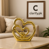 Golden Ceramic Double Heart Decoration – Romantic Home Décor Piece (Small)