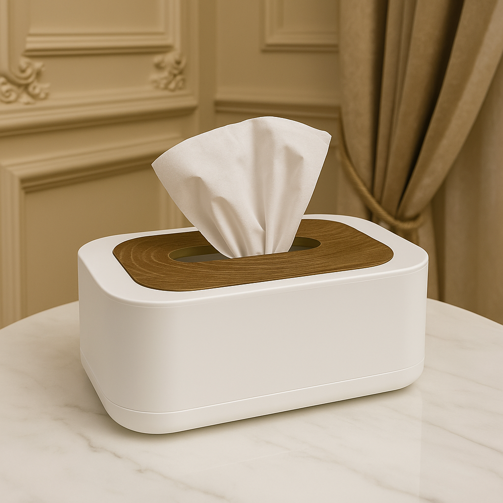 ABS Tissue Box with Wooden Lid – Modern Home & Office Tissue Holder