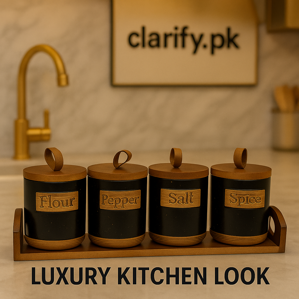 Luxury Ceramic Jar Set – 4 Pcs With Wooden Lids