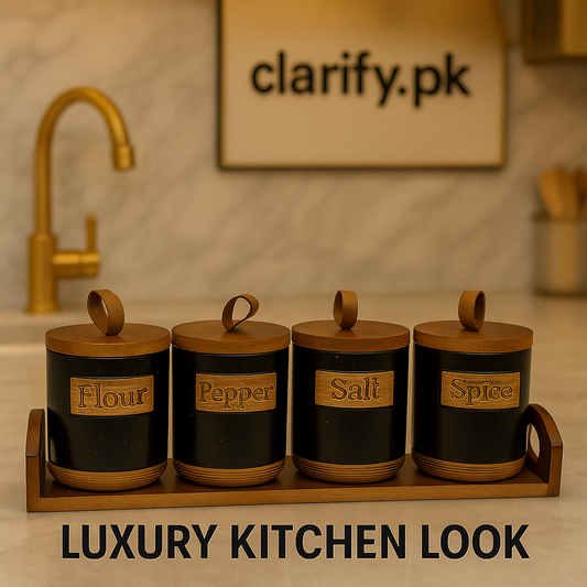 Luxury Ceramic Jar Set – 4 Pcs With Wooden Lids