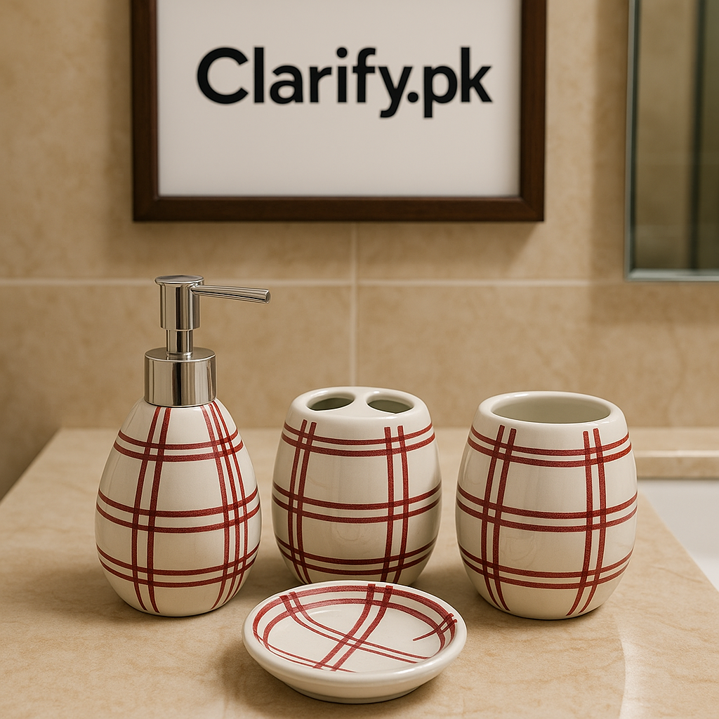 4Pcs Luxury Bath Set – Red & White Bathroom Accessories