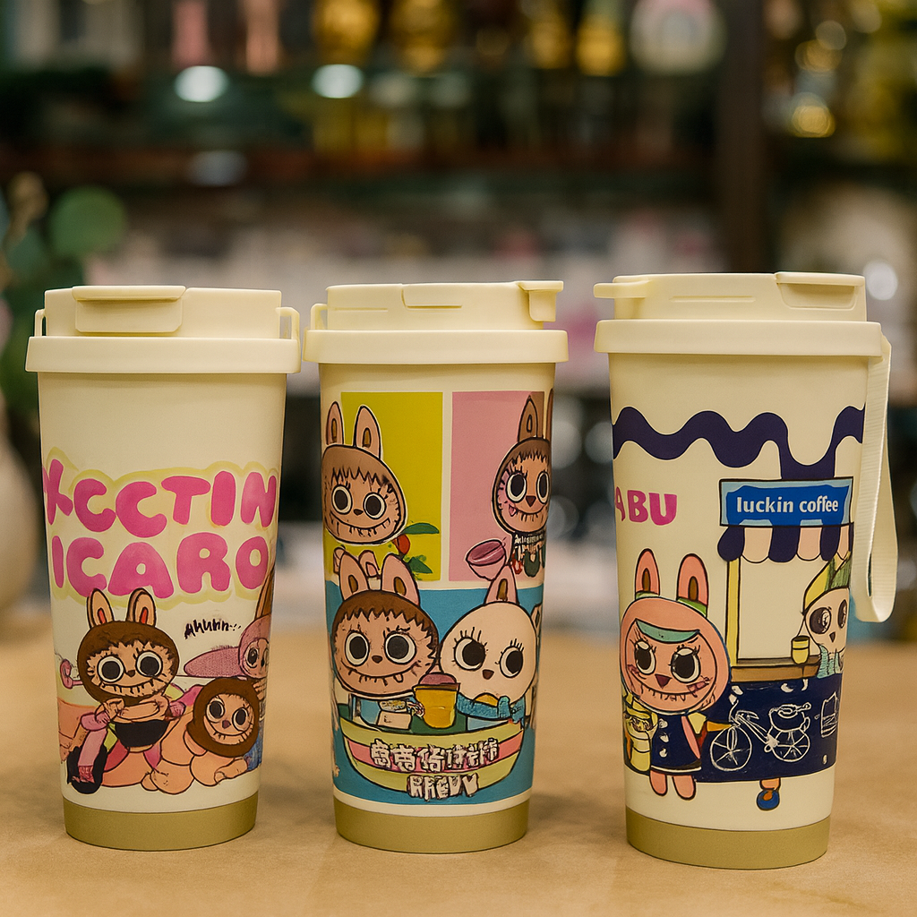 Labubu Ceramic Coffee Cup – Cute Cartoon Mug with Lid (Random Design)