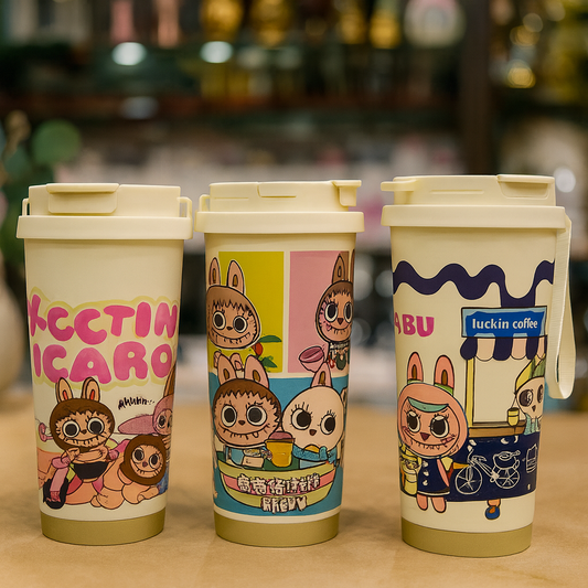 Labubu Ceramic Coffee Cup – Cute Cartoon Mug with Lid (Random Design)