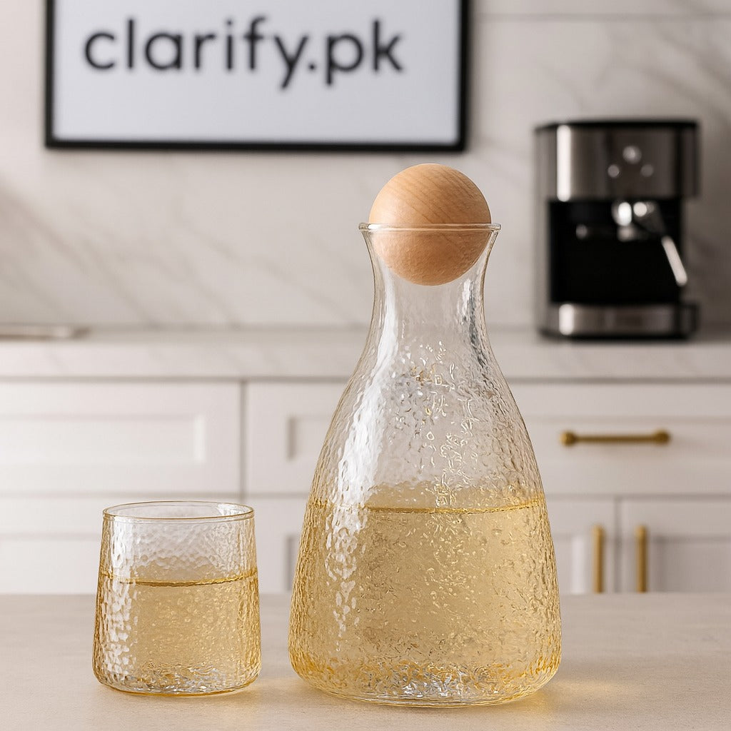 Luxury Water Jug & 6 Glasses Set – Textured Glass Design