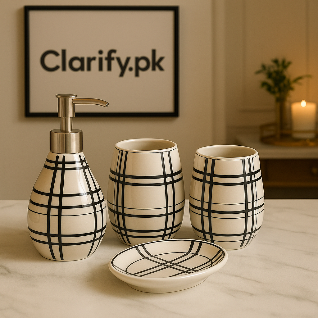 4Pcs Luxury Bath Set – Black & White Bathroom Accessories