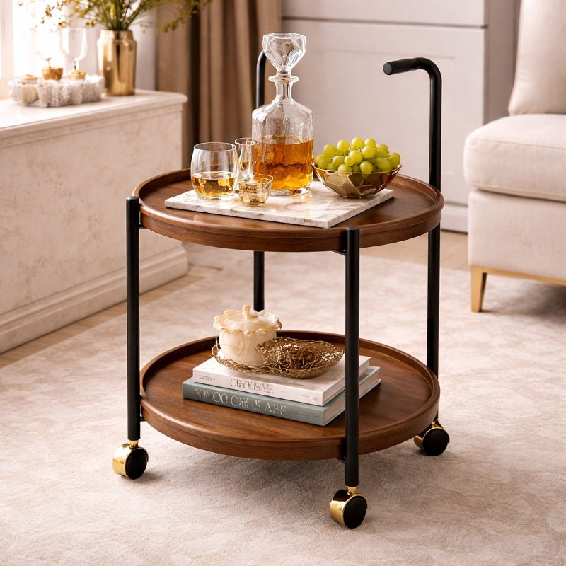Premium 2-Tier Wooden Serving Trolley