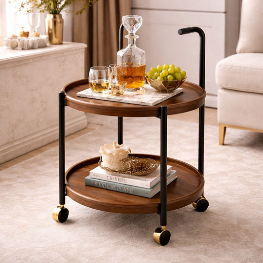 Premium 2-Tier Wooden Serving Trolley