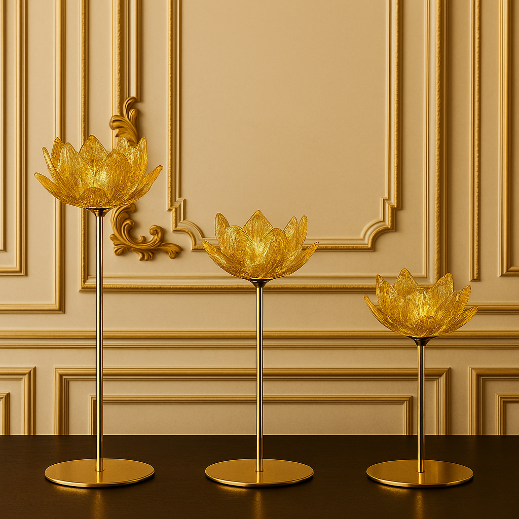 Premium 3pcs Lotus Candle Stand – Elegant Home Decor
