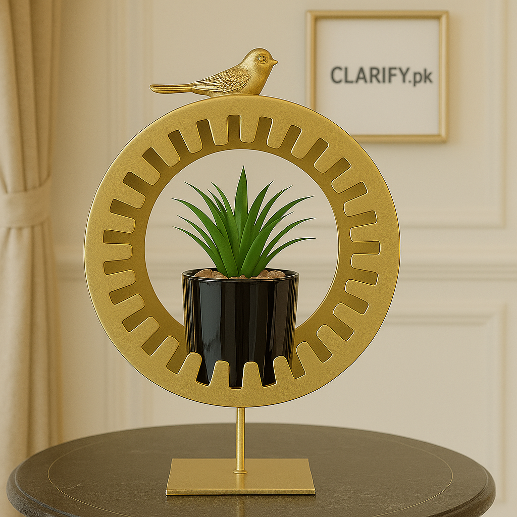 Golden Gear Ring Bird Metal Planter - Luxury Home Décor