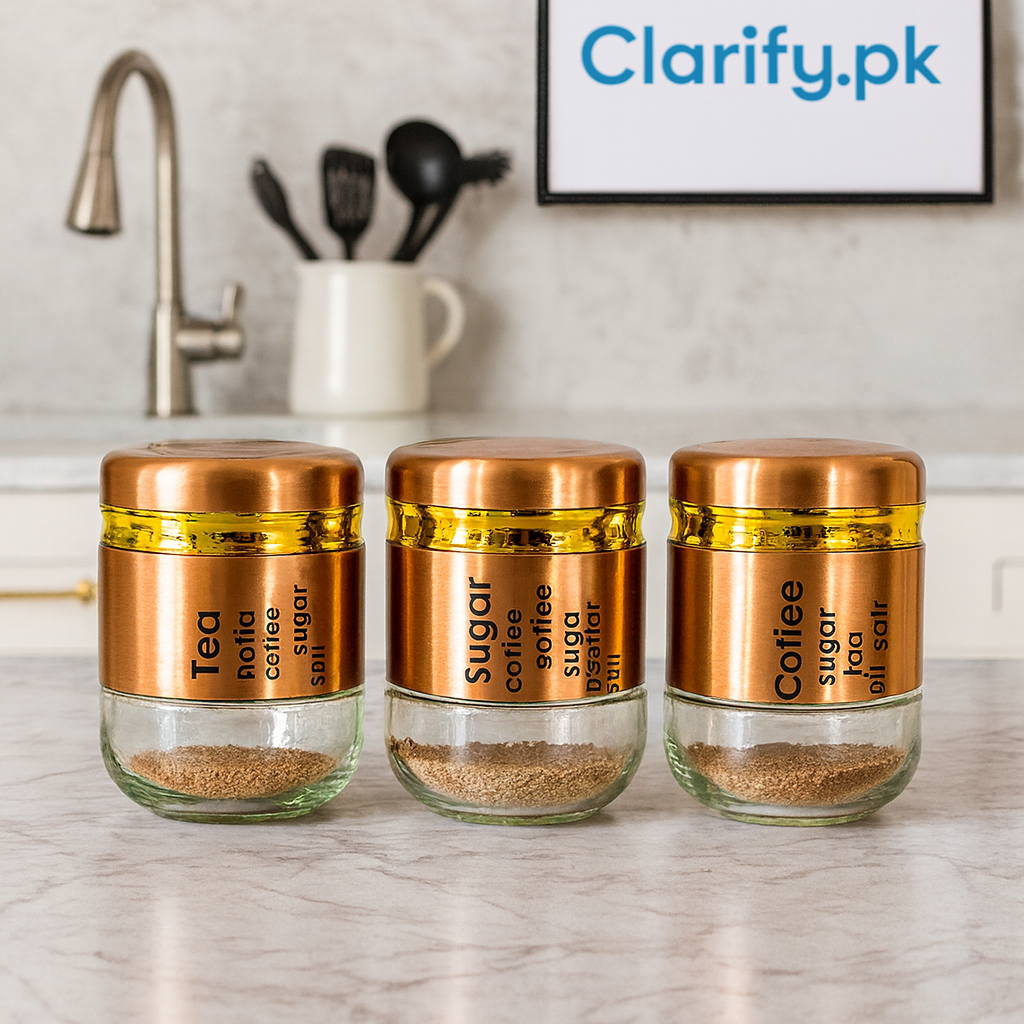 3-Piece Glass Storage Jar Set – Tea, Sugar & Coffee