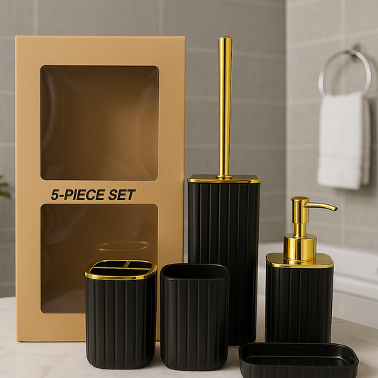 5-Piece Bathroom Accessory Set – Premium Plastic Bath Set for Modern Bathrooms
