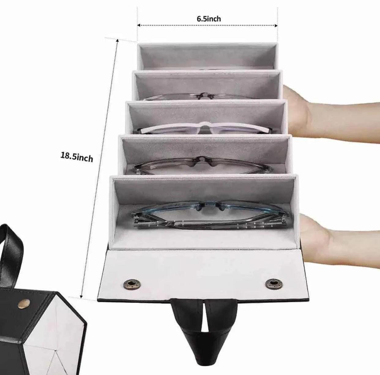 Foldable 5-Slot PU Leather Eyewear Travel Organizer.