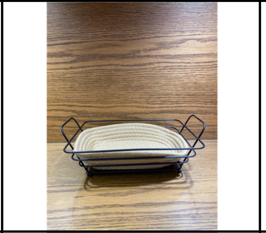 Modern Rectangular Rope Roti Basket with Black Metal Holder