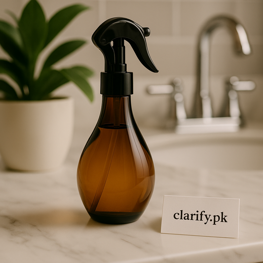 Amber Refillable Spray Bottle – Glass Mist Dispenser with Black Trigger