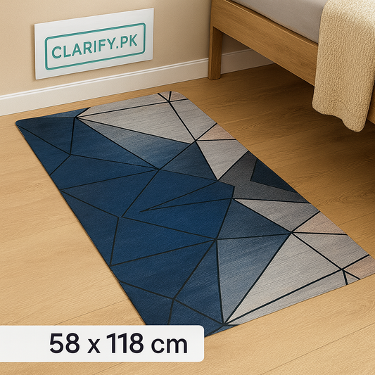 Anti-Slip Rubber Mat – Blue Geometric Print Floor Rug (58 x 118 cm)