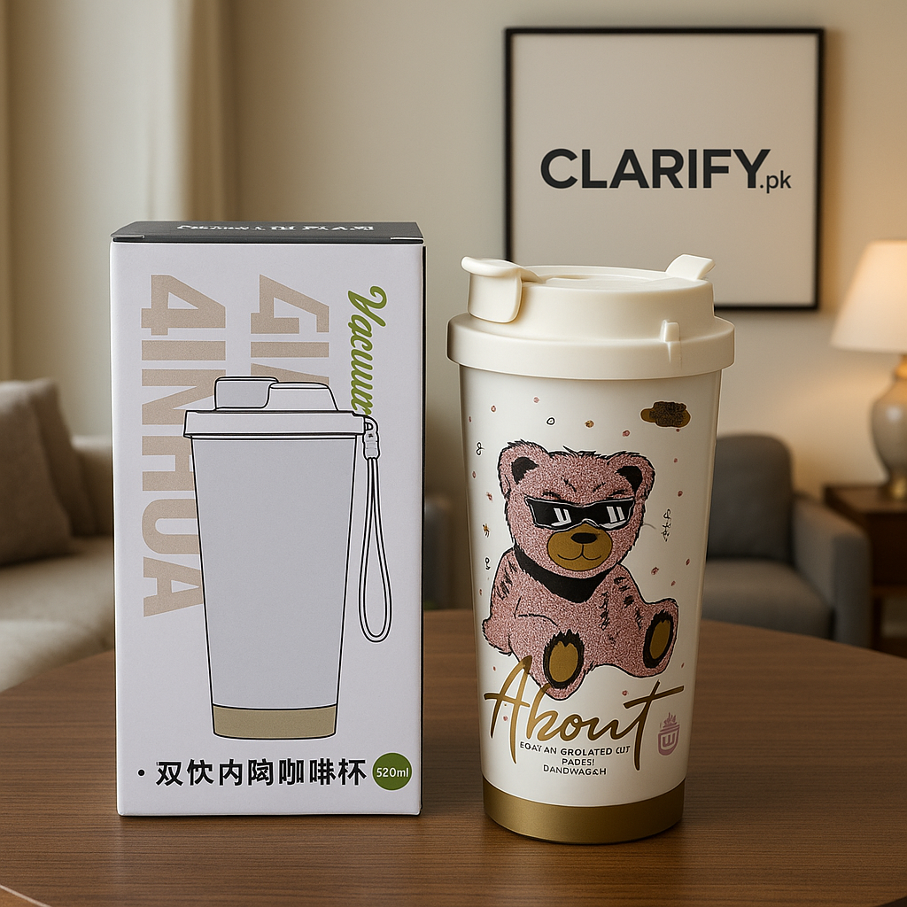 Stylish Pink Bear Vacuum Mug – 520ml