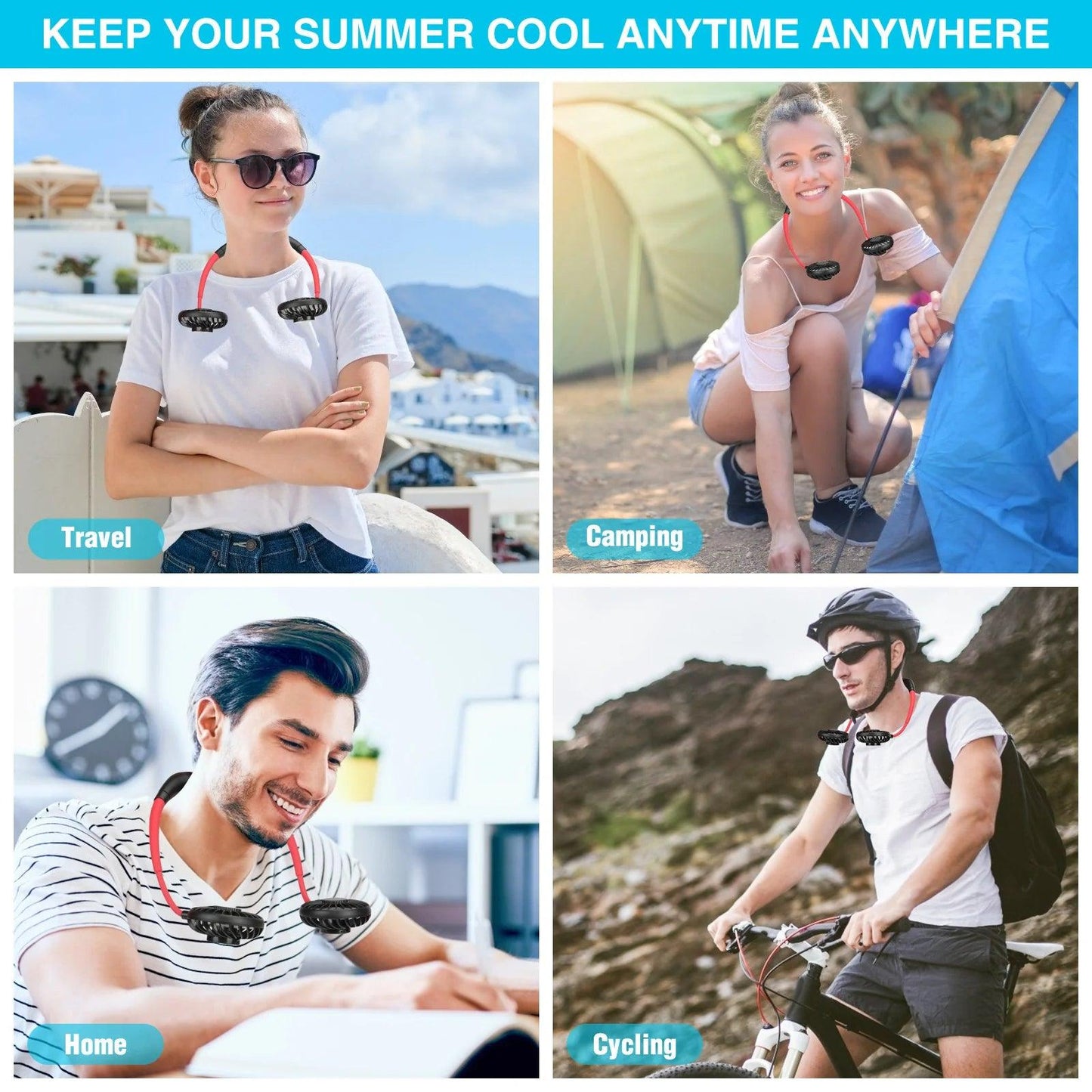 Rechargeable Neck Fan - Portable Dual Head Hands-Free Cooling Fan