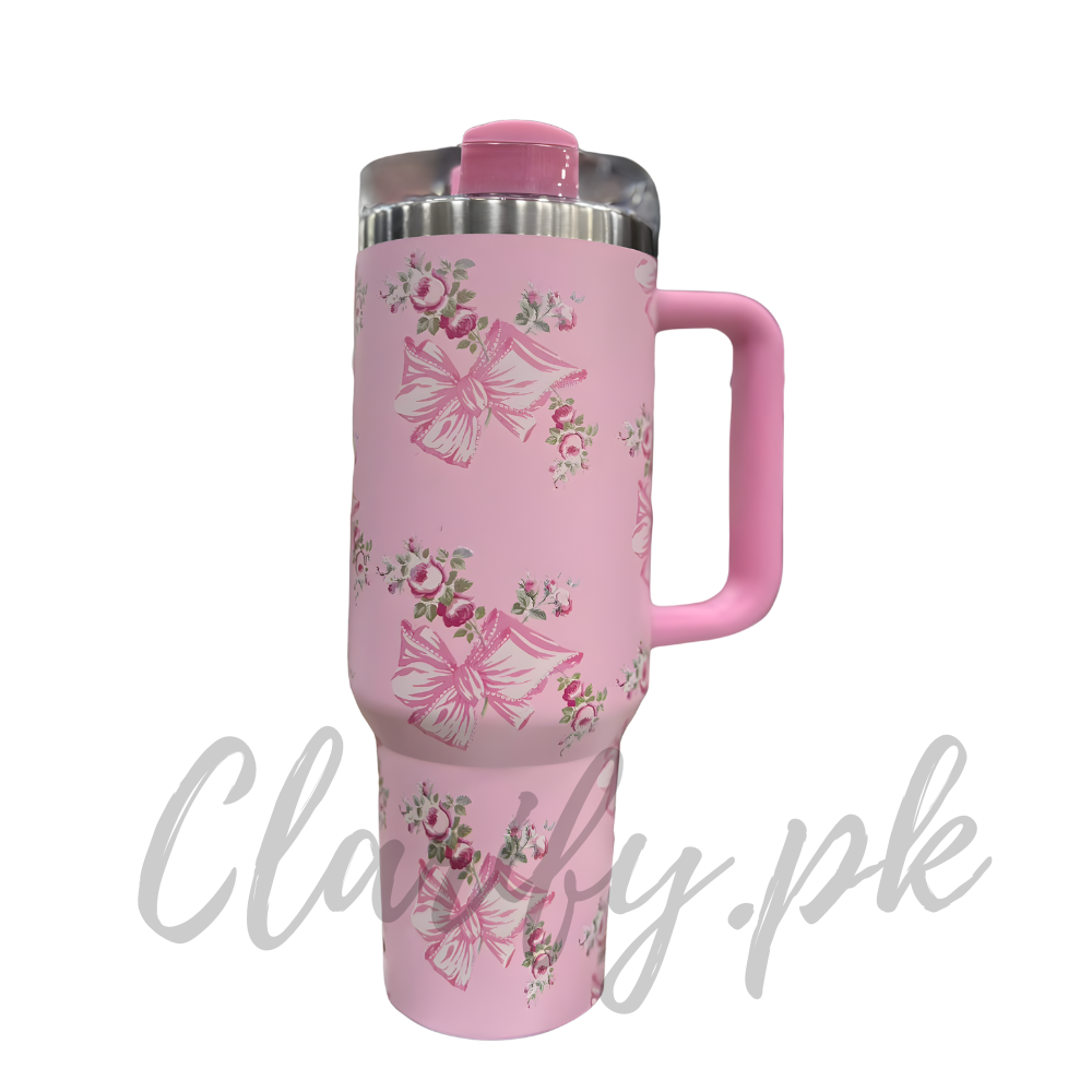 Premium Pink Bow & Roses 40oz Tumbler With Handle – 1200ml